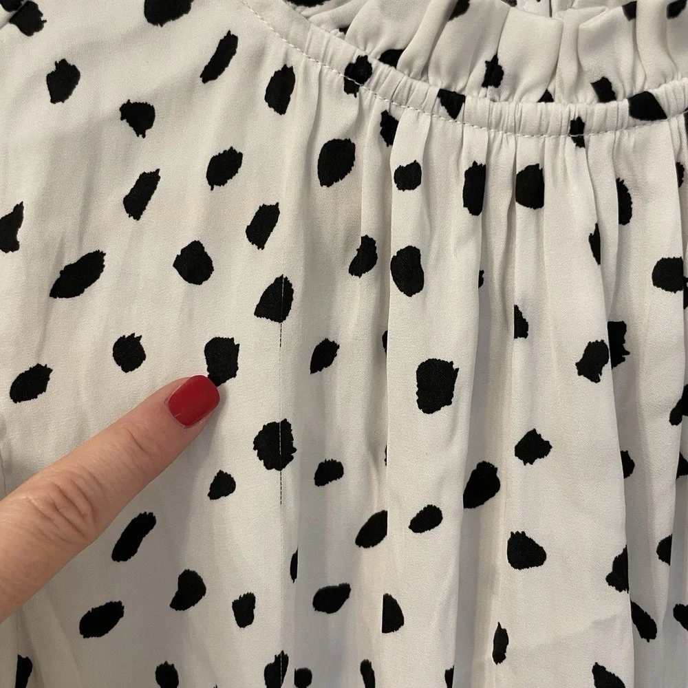Maison d'Amélie Paris Dalmatian Dot Blouse Large Ruffle Mock Neck Smocked Cuff L - Picture 8 of 16